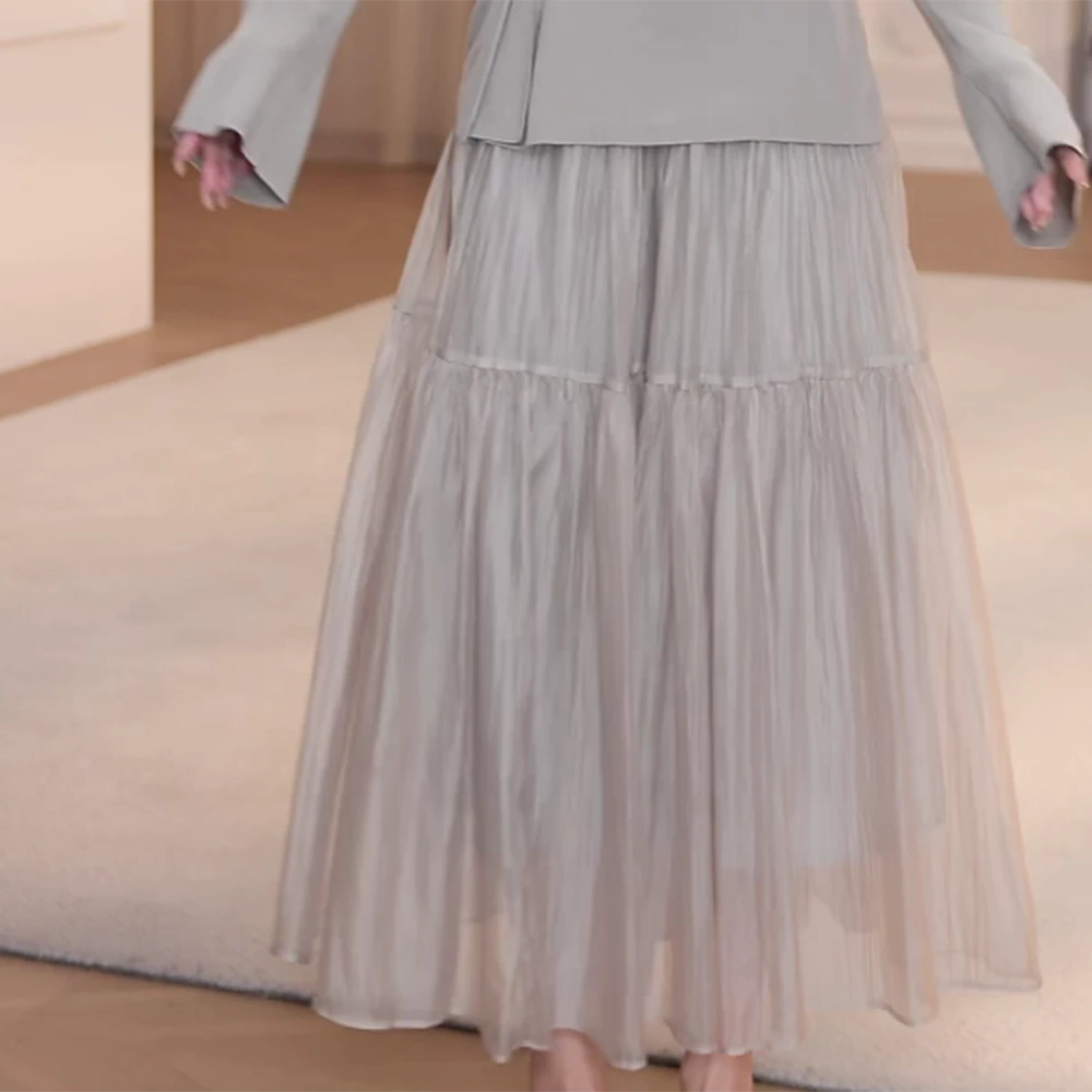 2025春夏新款显瘦气质网纱高腰时尚半身裙女