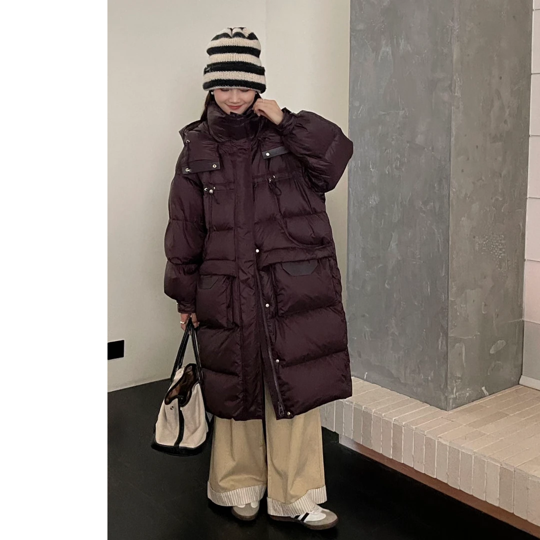 【8911】新款韩版女士长款连帽加厚冬季羽绒服外套