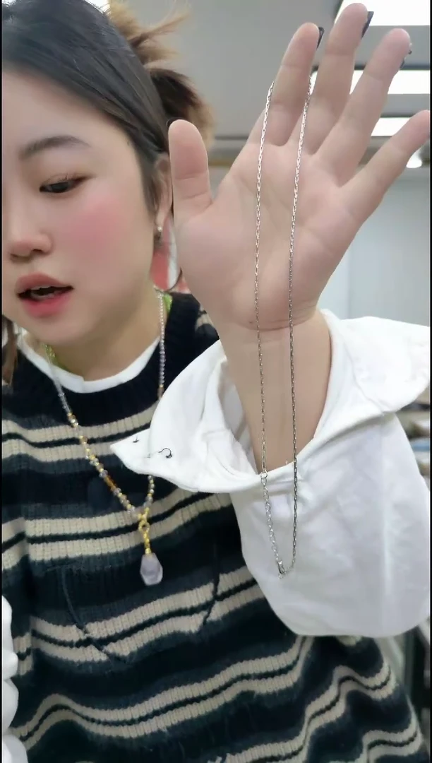 【闪购商品】玛瑙/玉髓合金颈饰1422白金色龙骨链