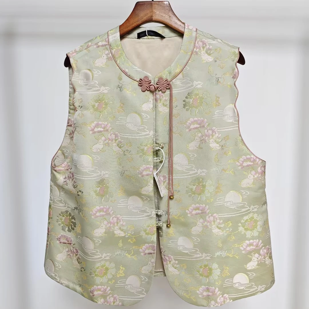 【孤品福利2】李德喜  玉兔观月对襟马甲（蝴蝶扣）