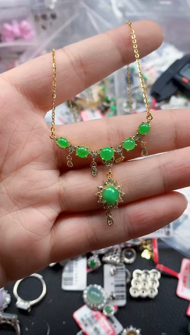 银S925镶嵌戒指翡翠天然A货缅甸翡翠