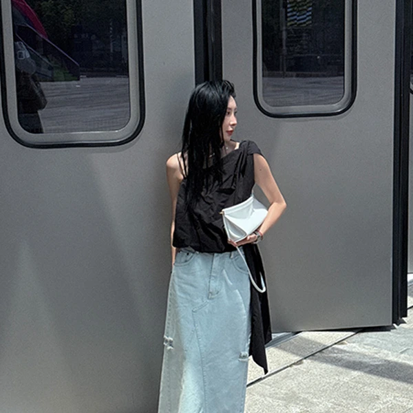 EXPAPARICH Cotswolds破洞毛边牛仔半裙