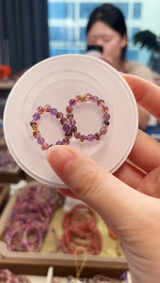 未镶嵌手串水晶金草莓超七戒圈4mm【多样性发一】