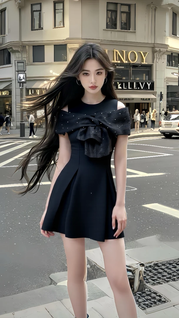 夏季新款黑色圆领短袖露肩连衣裙女时尚气质显瘦高级氛围感裙子
