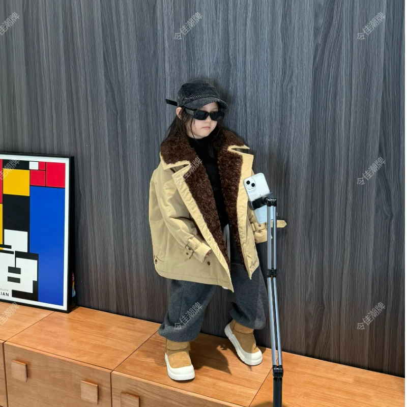 令佳潮牌冬款儿童中性百搭羔毛夹棉棉服棉袄冬季加厚风衣外套3309