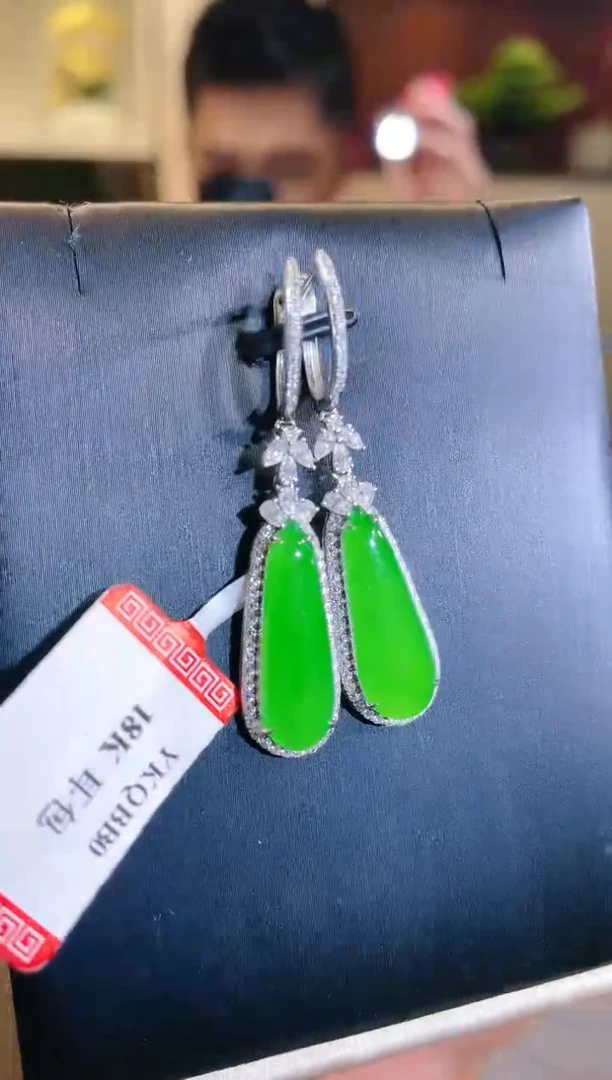 翡翠18K金镶嵌颈饰A96天然A货翡翠耳饰