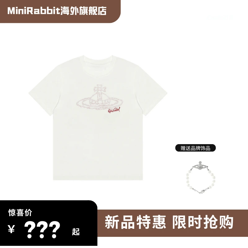 minirabbit西太后土星Logo徽标圆领套头短袖 常规T恤 女款