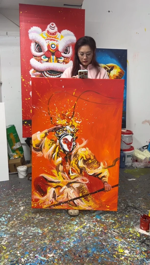 【闪购商品】丙烯画大树红底悟空加框