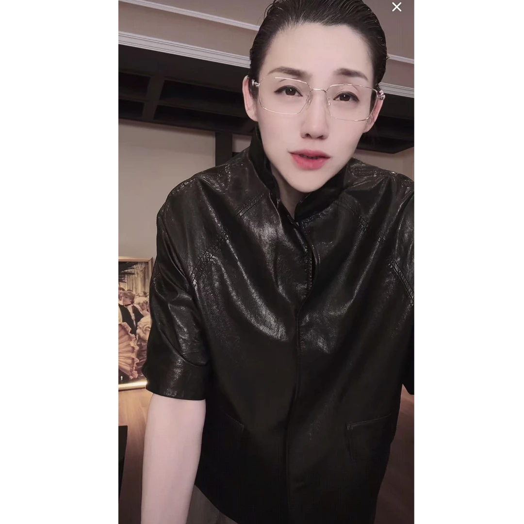 山羊皮 黑色 立领 短外套 WT1042