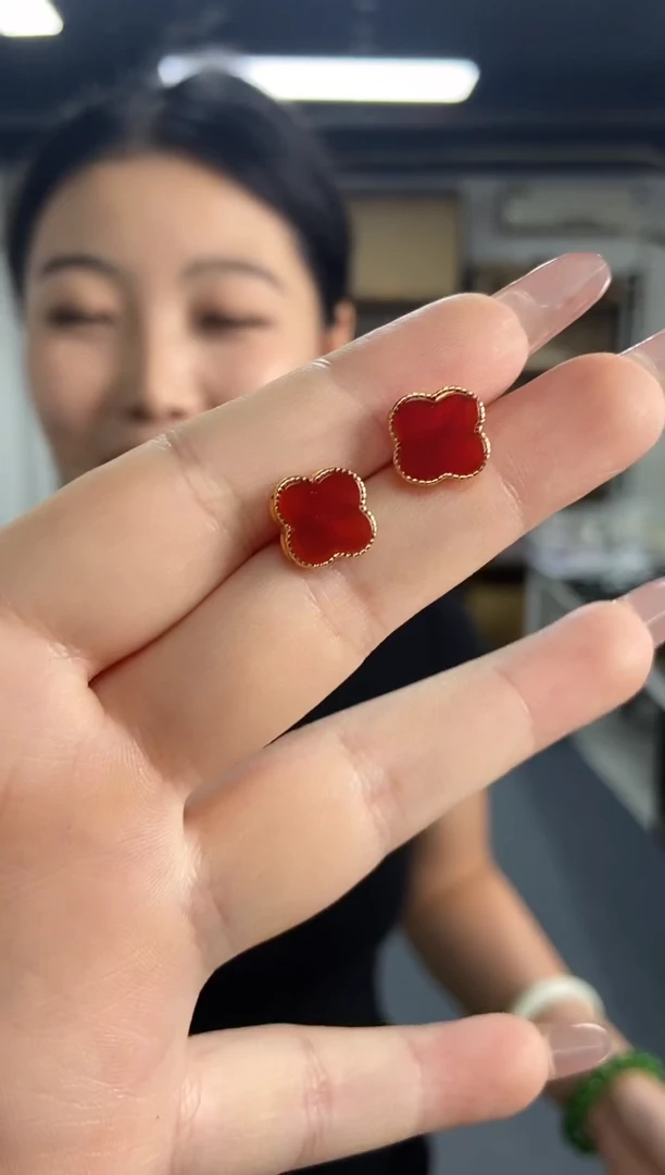 玛瑙/玉髓耳饰银S925镶嵌多样性发其一颜色微差