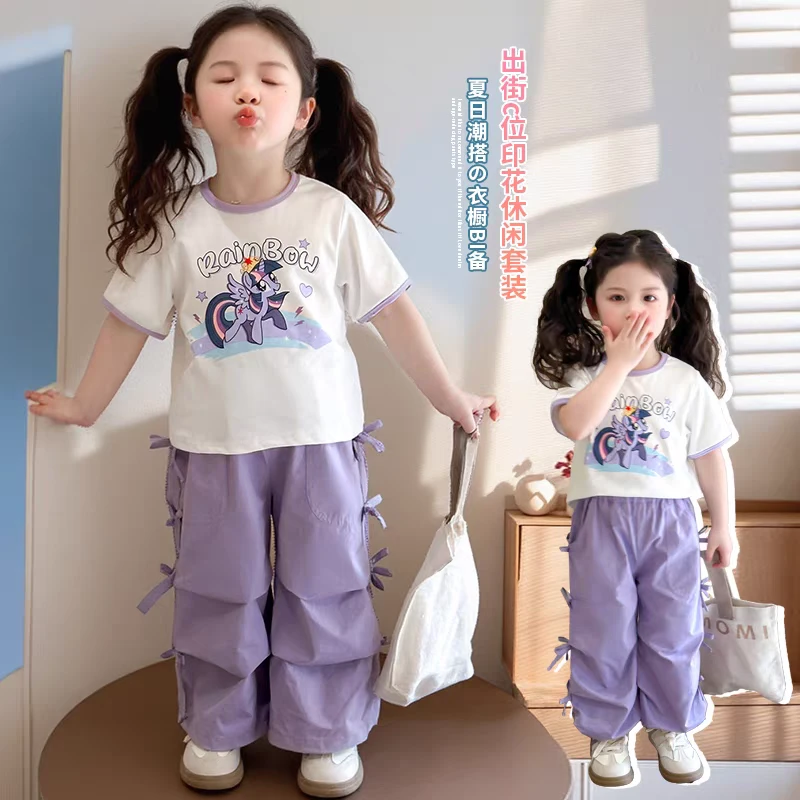 薄款夏季常规女女童工装套装时髦中大童休闲童装