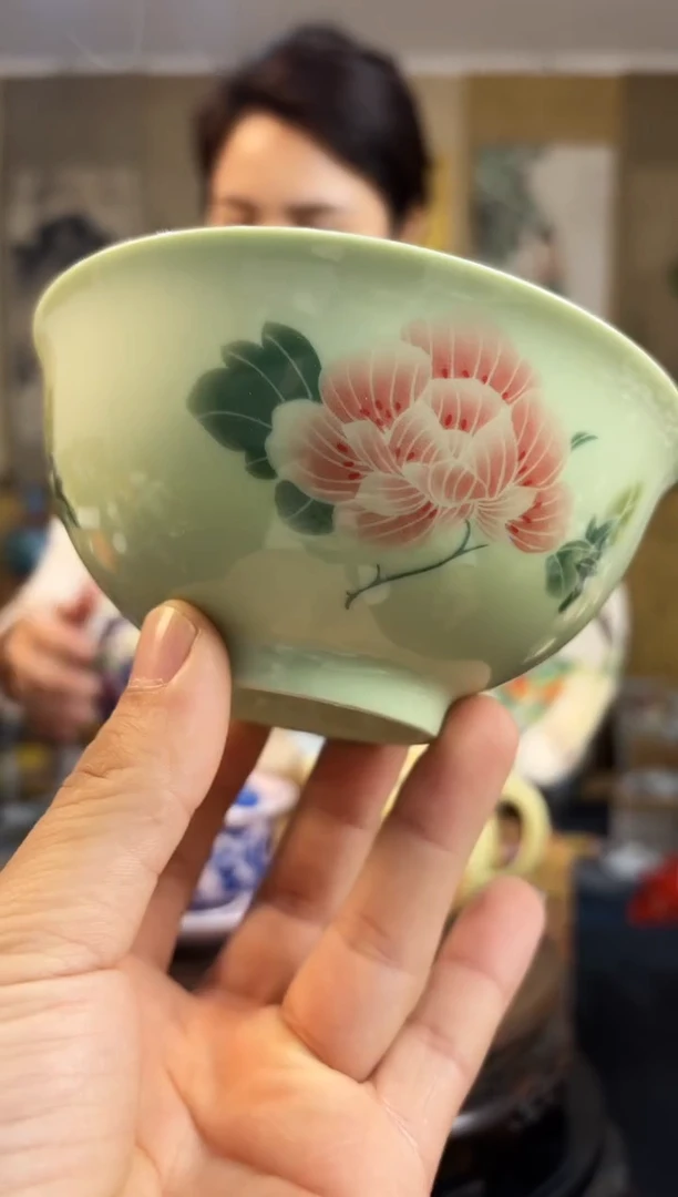 瓷片景德镇陶瓷绿稀土米饭碗