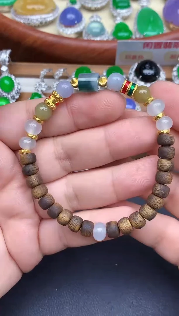 足金镶嵌手链翡翠437-中国好珍宝