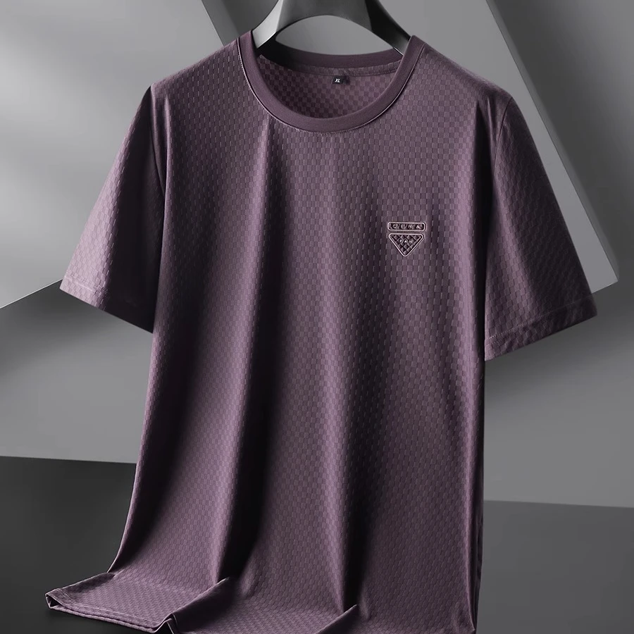 2025春夏季大码男装冰丝速干圆领短袖T恤男胖子加肥加大T恤衫