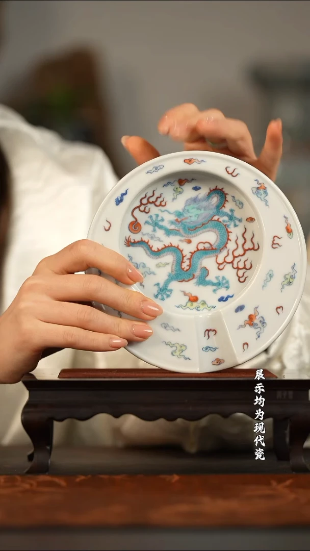 【墨舍名窑】涂杏花斗彩龙纹雪茄缸