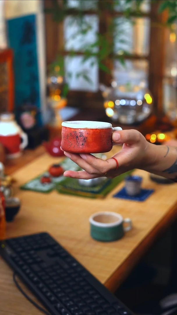 老岩泥做旧风咖啡杯红色老岩泥做旧风咖啡杯红色