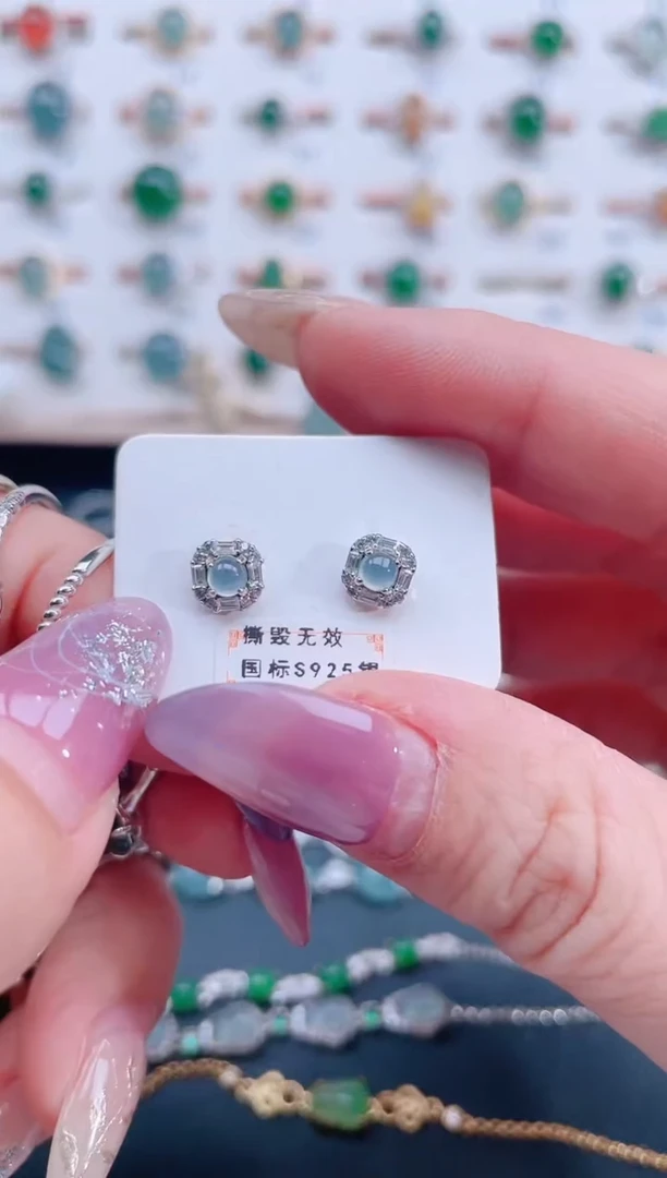 银S925镶嵌翡翠耳饰凤*?天然翡翠