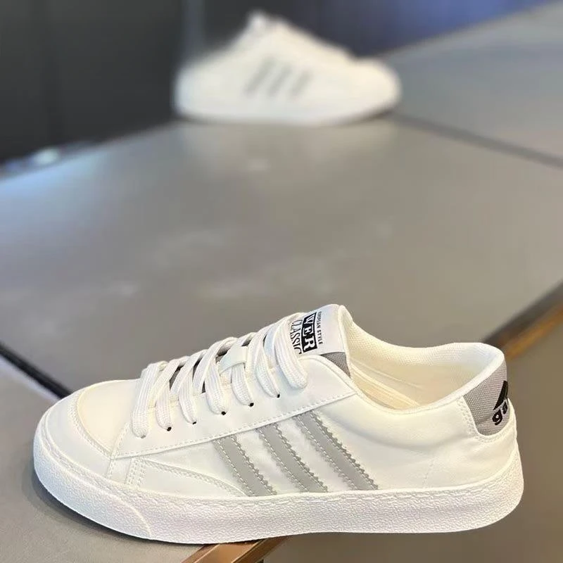 淳启男鞋夏季新款三道杠帆布透气百搭小白鞋时尚轻便男士休闲板鞋