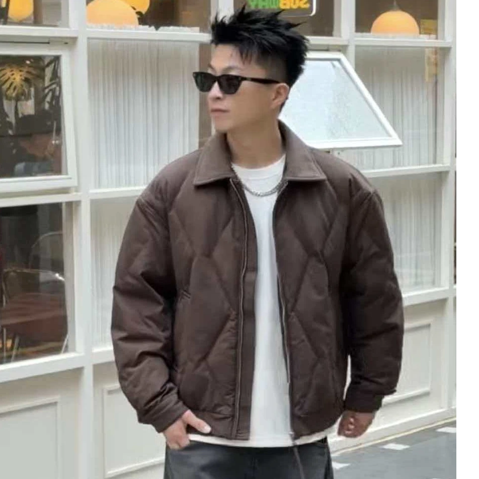 羽绒服纯色厚款收口袖翻领保暖时尚百搭潮流秋冬宽松