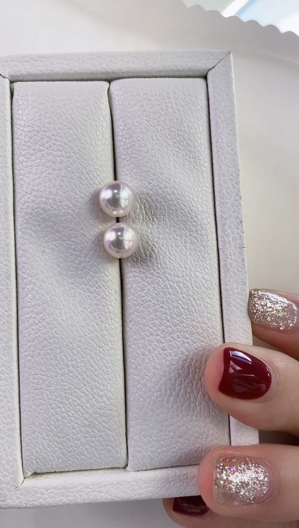 18K金镶嵌耳饰海水珍珠7.5-8Akoya海水珍珠耳饰