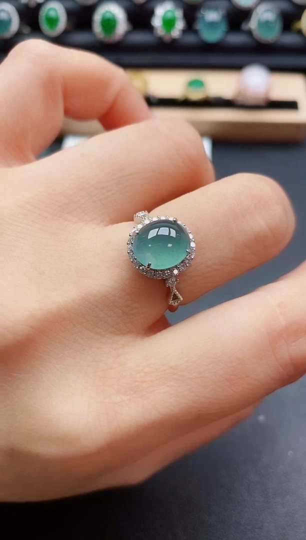 翡翠戒指银S925镶嵌58050