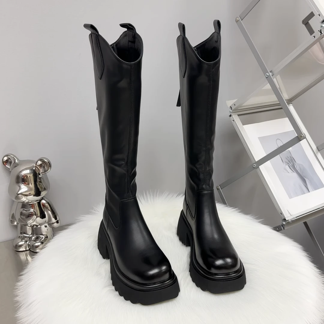 长筒靴女2024新款秋冬爆款加绒瘦瘦靴厚底增高筒骑士靴子5836