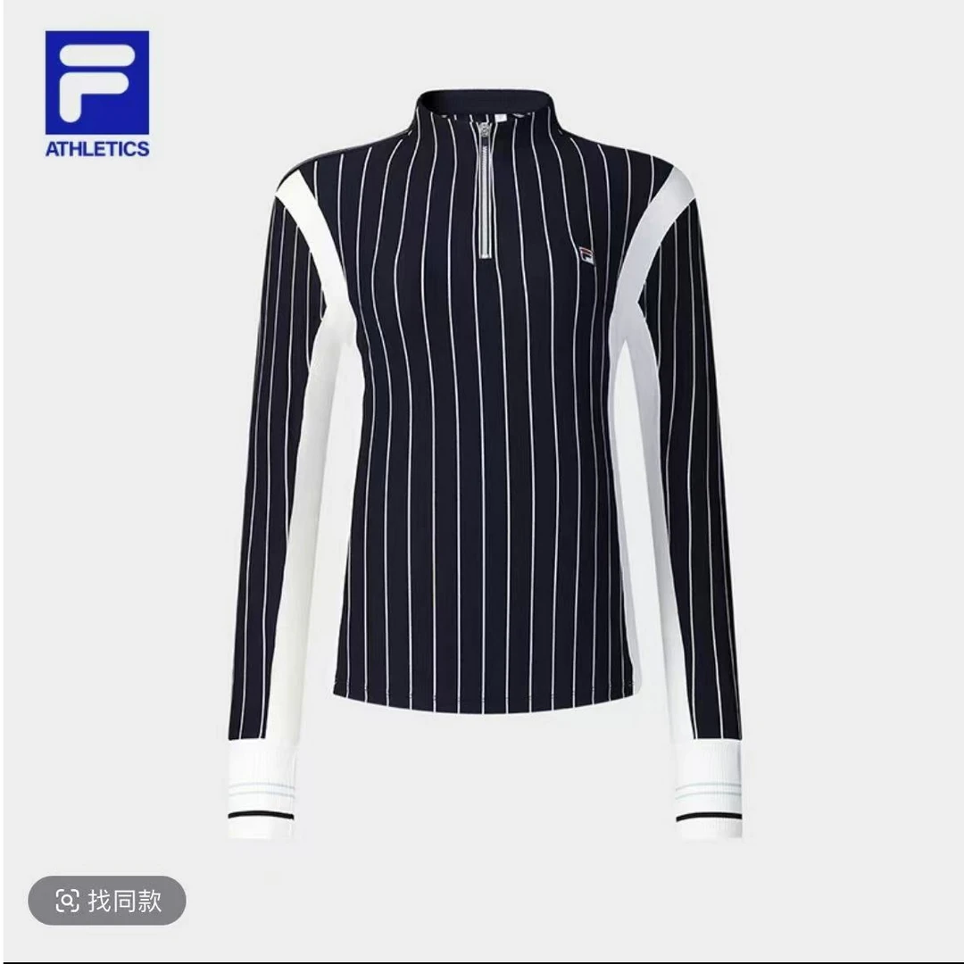 Fila/斐乐女春季新款【条纹撞色显瘦】立领运动休闲T恤A11W513216F