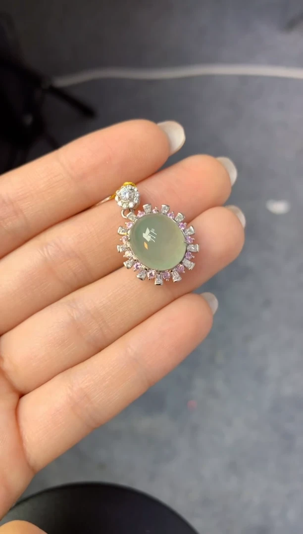 颈饰银S925镶嵌翡翠天然缅甸a货翡翠百元以上9元证书费自理