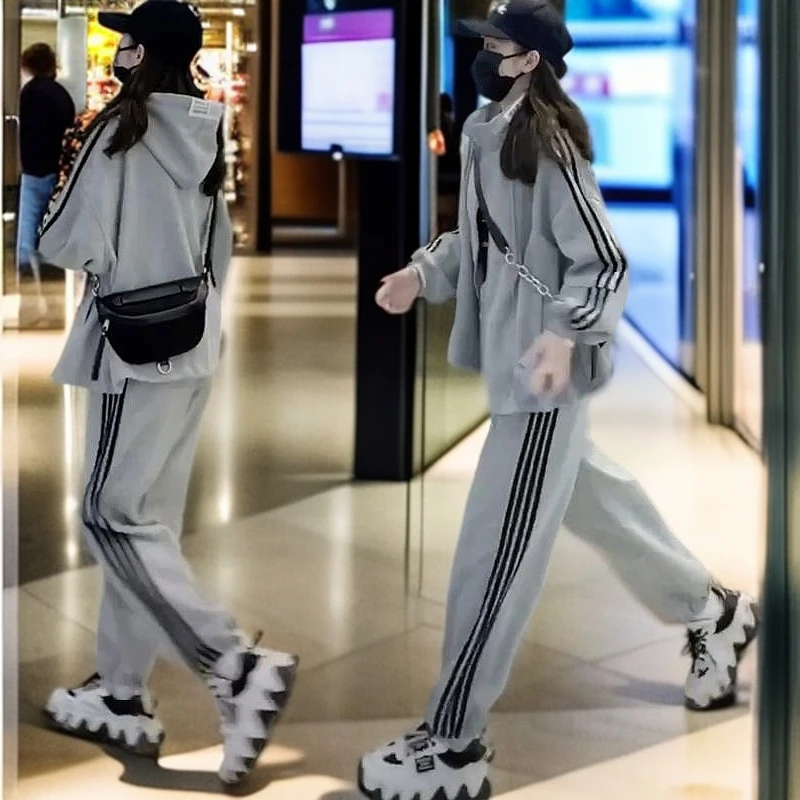 欧货洋气运动套装女秋冬宽松纯棉大码时尚气质显瘦跑步休闲两件套