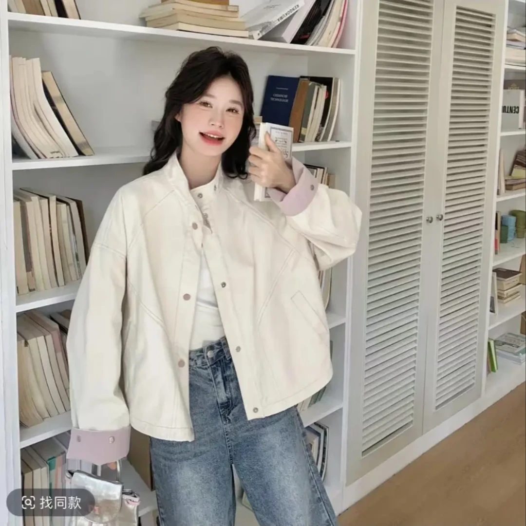 撞色宽松休闲工装外套女春秋2025新款港风休闲流行爆款小个子上衣