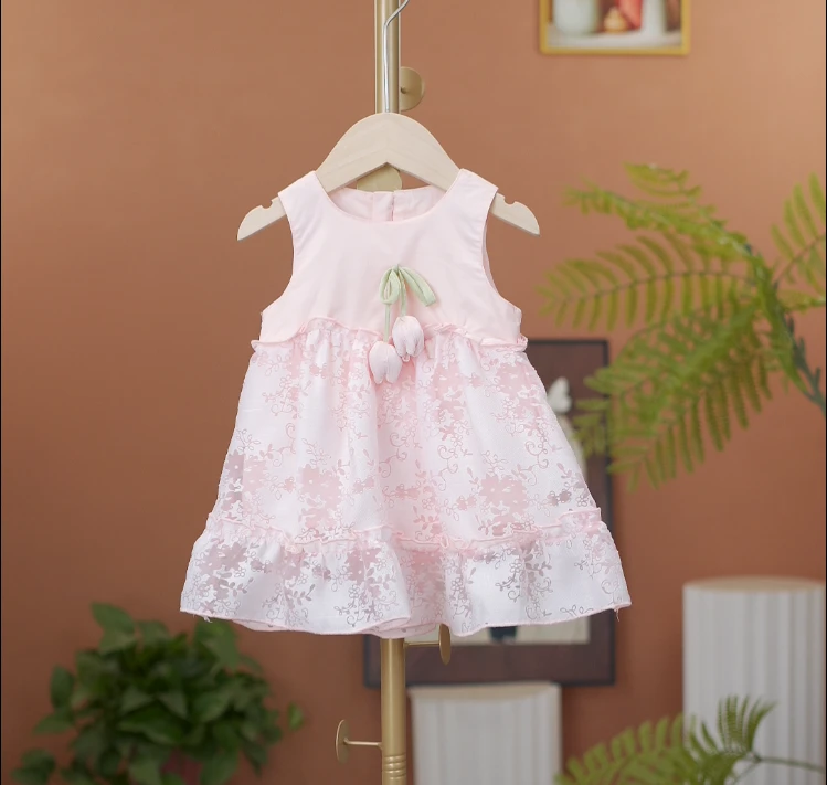 2025爆款 夏季婴儿蝴蝶花边无袖郁金香裙