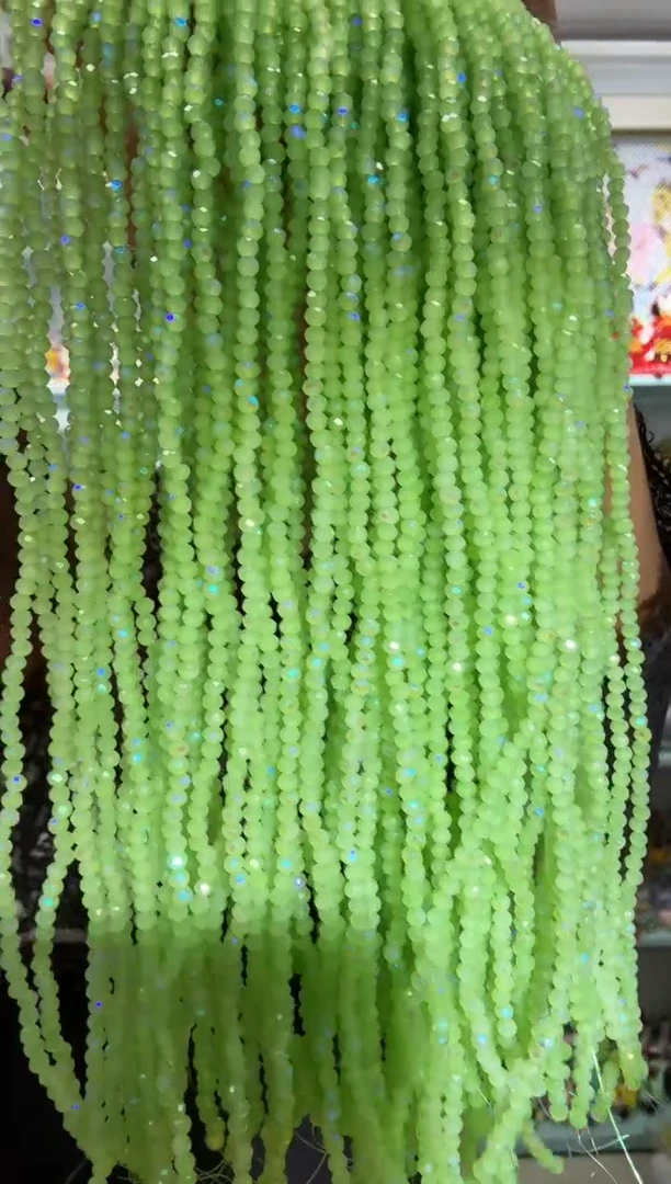 玻璃2831卡2水晶扁10条微光彩果绿玉