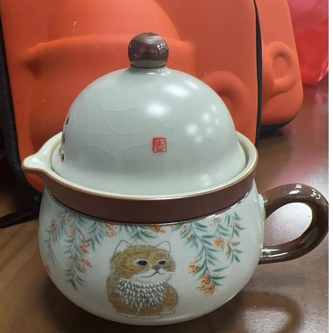YS403-汝窑天青猫咪旅行茶具