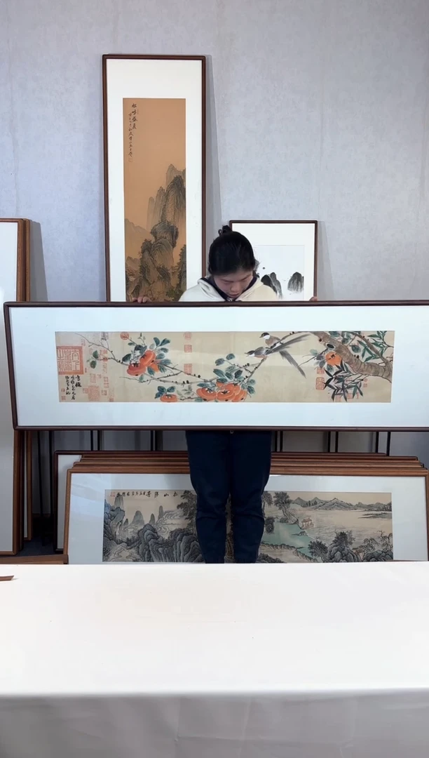 【闪购商品】国画手绘*鸣秋柿子*52*172cm实木框