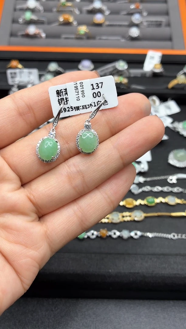 银S925镶嵌翡翠耳饰111111111