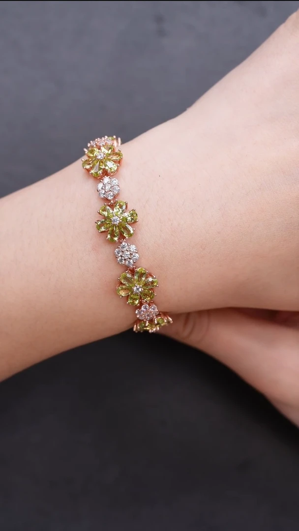 手链银S925镶嵌橄榄石手链