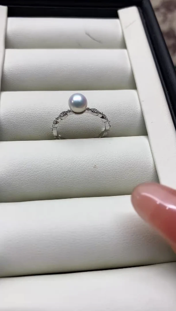 银S925镶嵌戒指淡水珍珠5-6mm