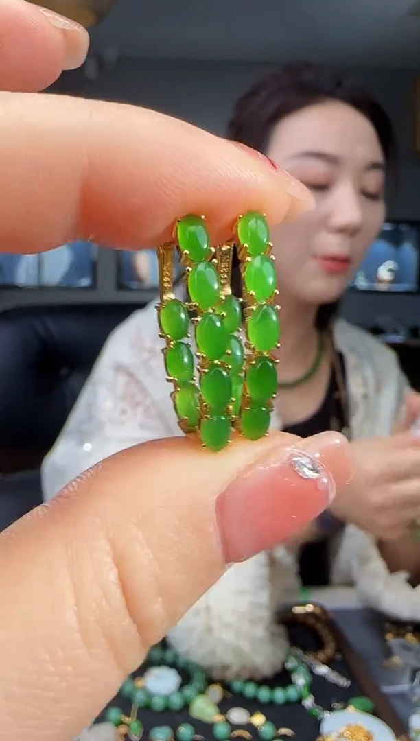 银S925镶嵌和田玉耳饰1