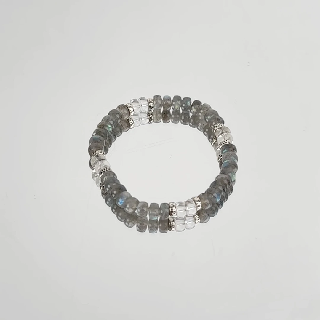 【D-Garden】原创设计S925银灰月光白水晶6mm左右银钻个性手串