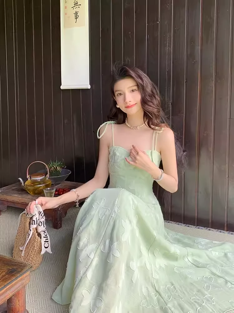 薇宝儿塔塔-【糖渍青梨】夏季新款收腰不挑人吊带连衣裙-B4110K