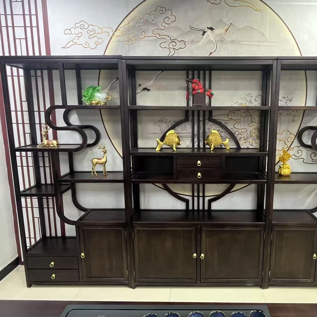 新中式乌金木博古架古董架实木仿古多宝阁南榆木展示柜小摆件