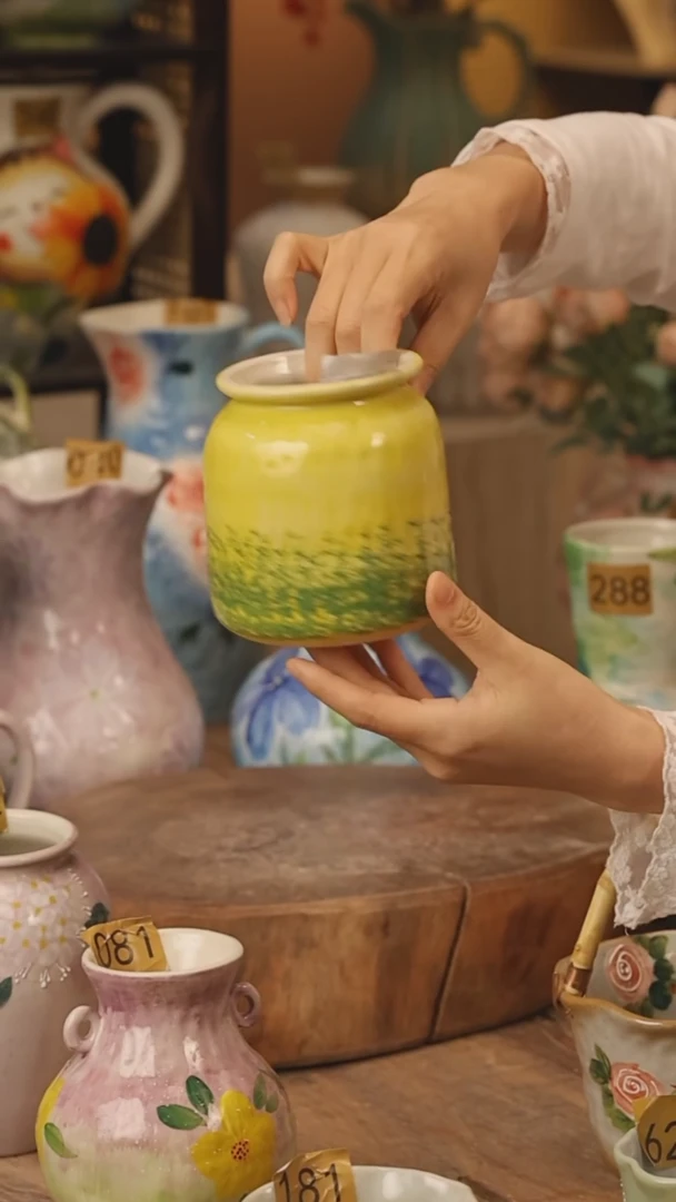 陶瓷景德镇设计师手作花器摆件侘寂风@M268@