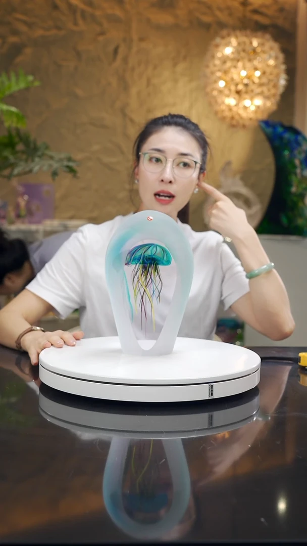 手工艺品琉璃设计款蓝色水母摆件