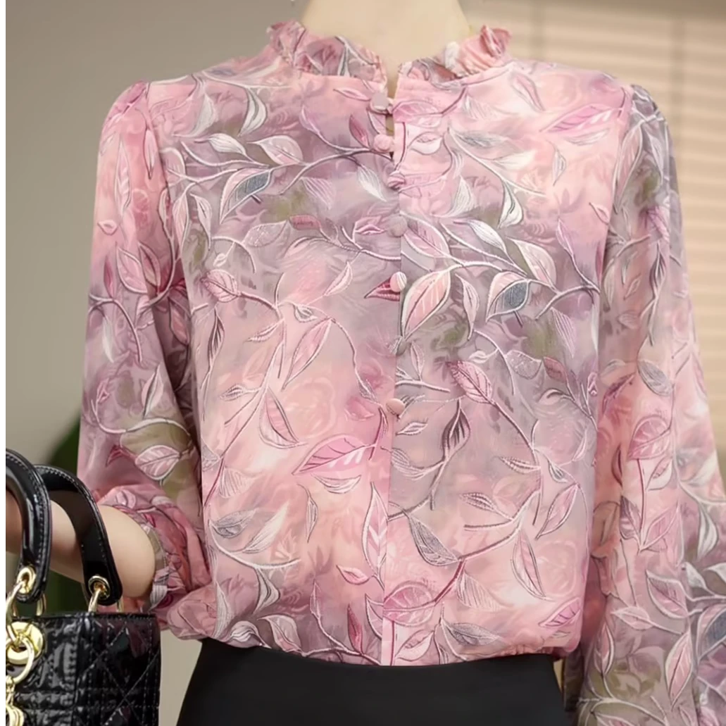 春季新款时尚国风印花气质感高级休闲洋气衬衫