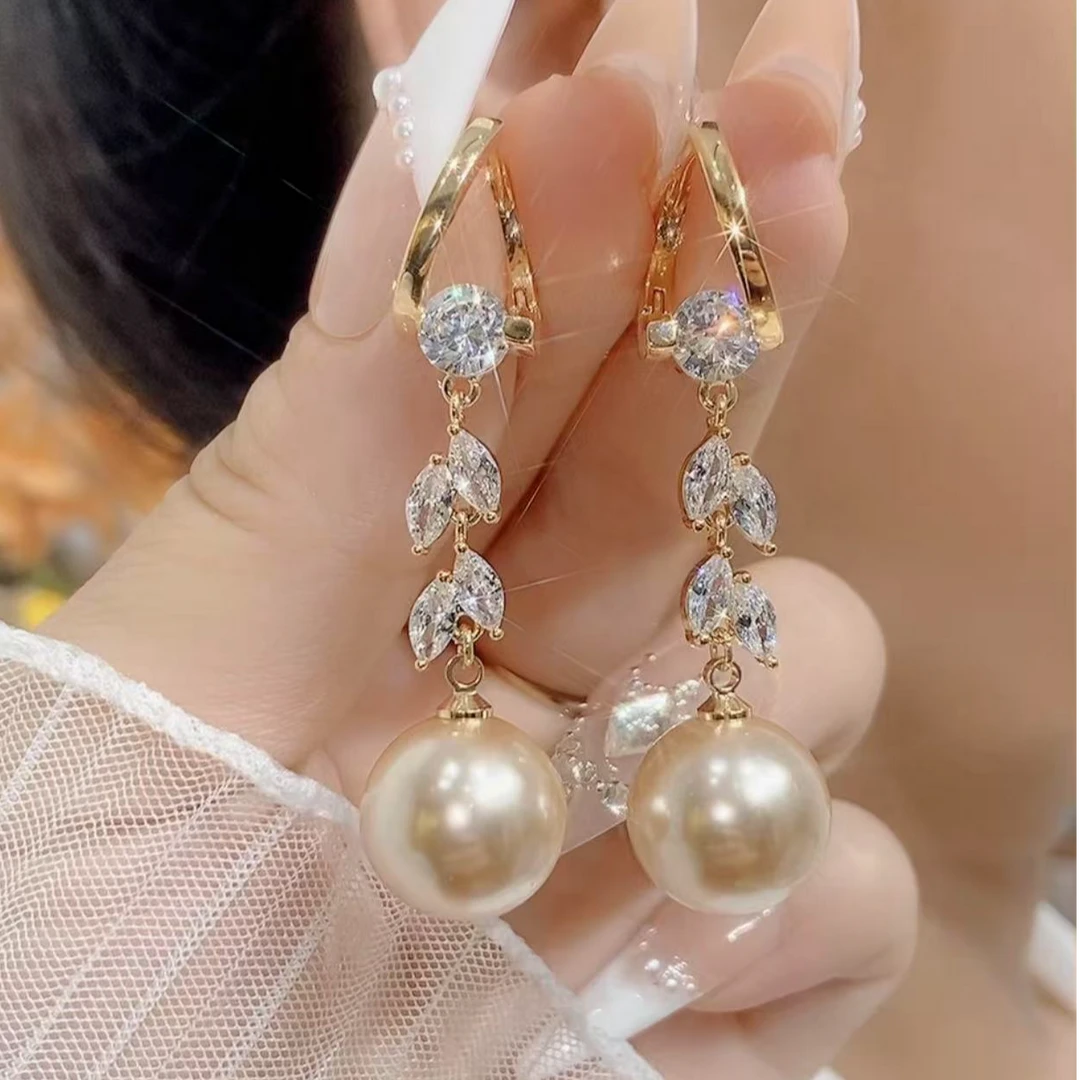 铜合金合成锆石耳饰 气质轻奢时尚百搭法式小众长款素款F22