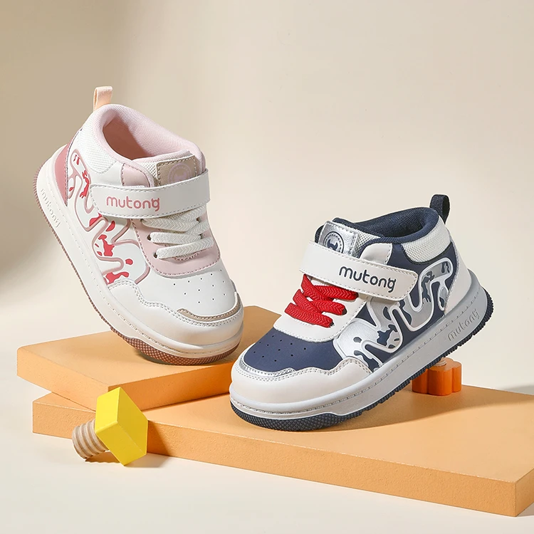 牧童童鞋春季新款高帮男童板鞋软底防滑高颜值潮款宝宝鞋子小童