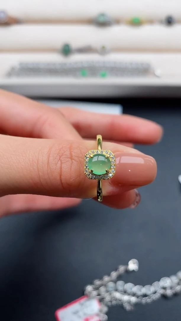 银S925镶嵌戒指翡翠888888+6