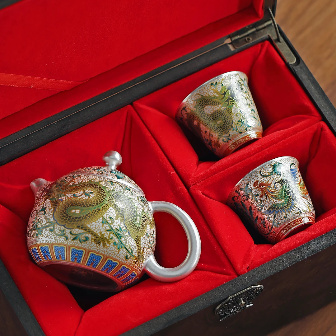 高档鎏银龙凤茶壶套装功夫茶具送长辈领导父亲母亲客户结婚伴手礼