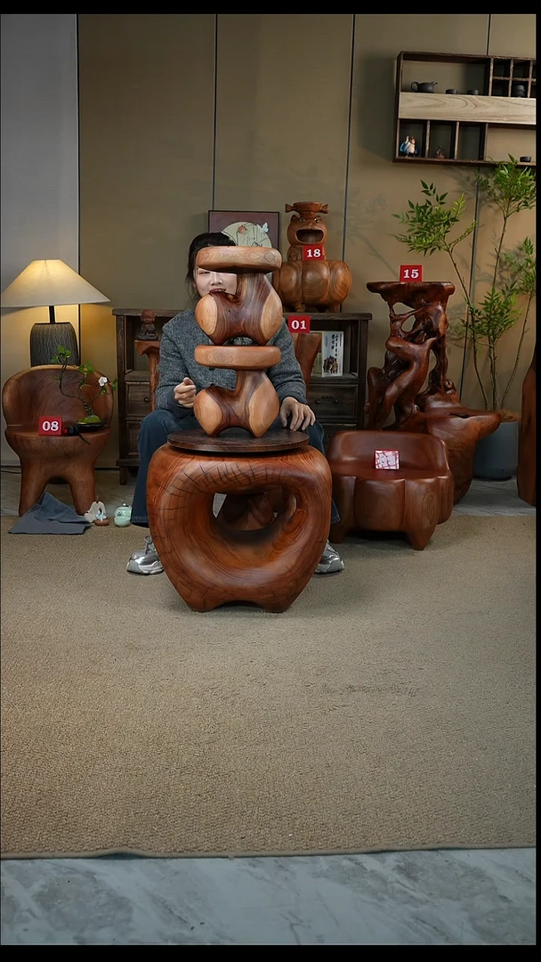 香樟木整木一体凳23-23-26