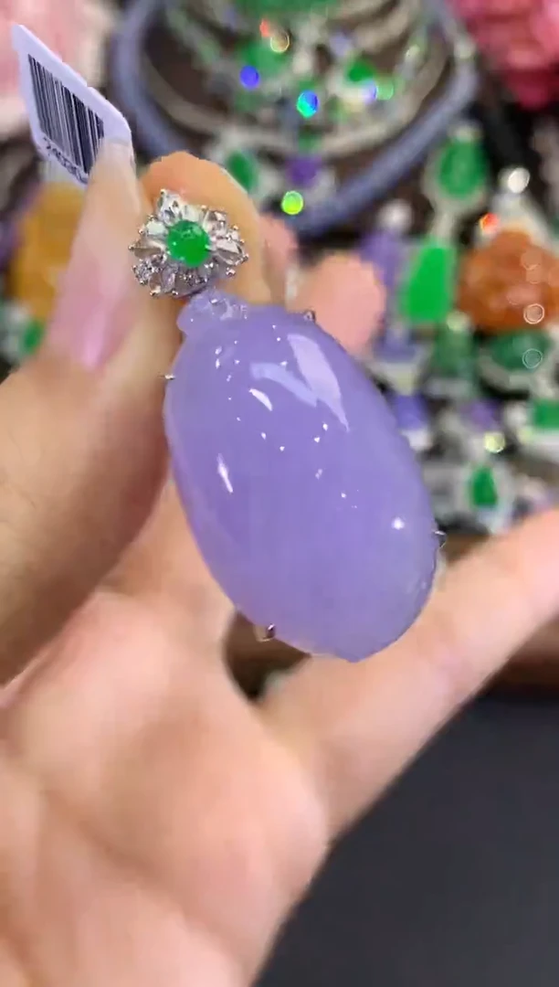 吊坠(不含链)18K金镶嵌翡翠 C17 紫货有色差